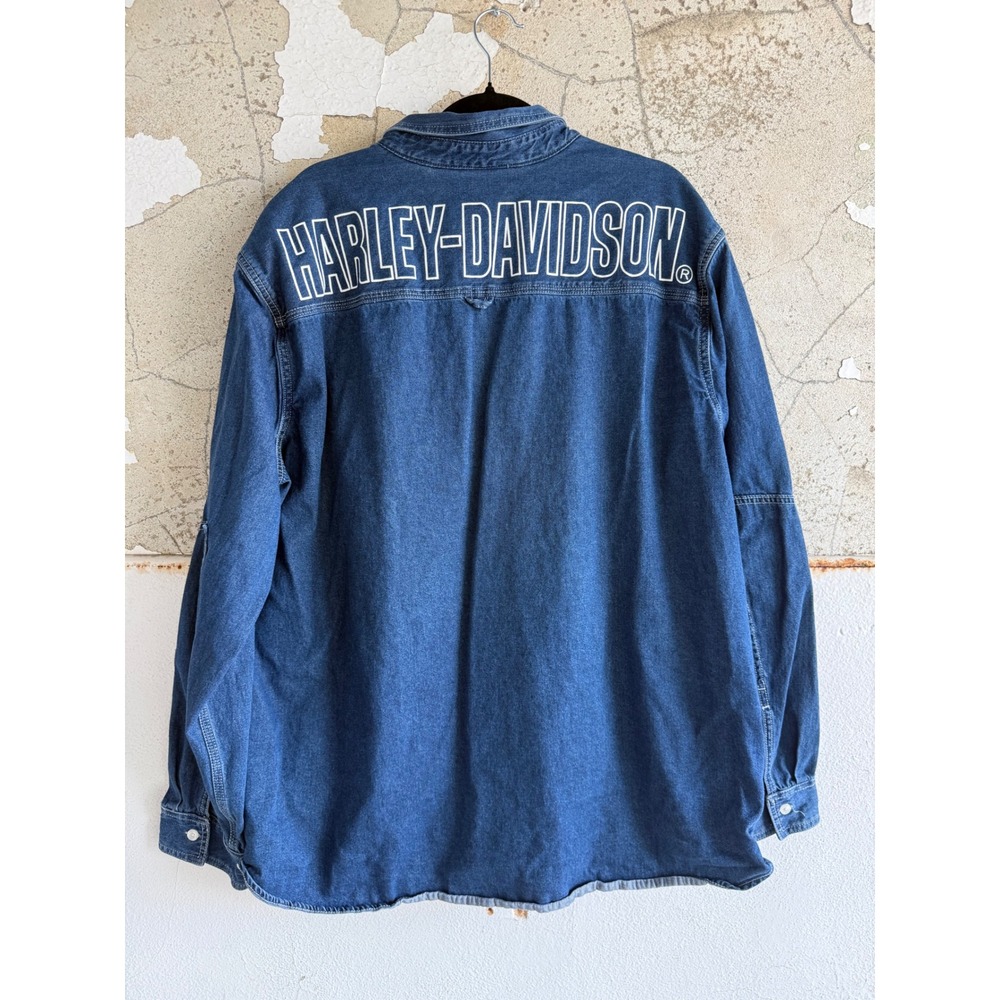 Harley Davidson Denim Shirt Mens 3XL Slim Fit Long Sleeve Blue Biker Motorcycle